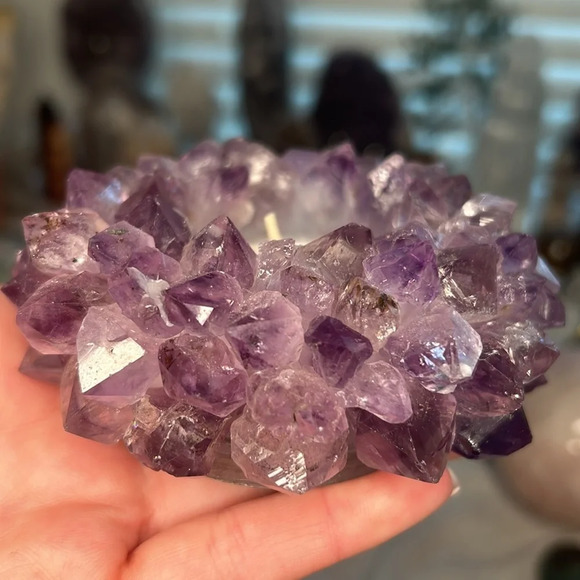 Amethyst Points Crystal Holder | Candle or Sphere Stand |Brazil | Natural Stone - Picture 2 of 7